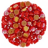 Czech 2-hole Cabochon beads 6mm Opaque Red Full Light AB
